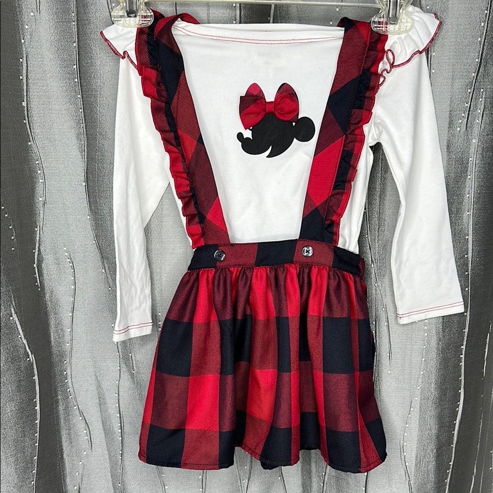 Disney Red and White Plaid Dress with Bow 2 pcs  Sz 2T